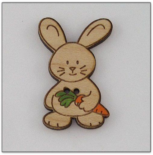 Bouton bois Au p'tit Bonheur - lapin avec carotte peinte