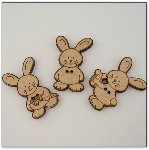 Boutons bois Au p'tit Bonheur - Lot de 3 lapins