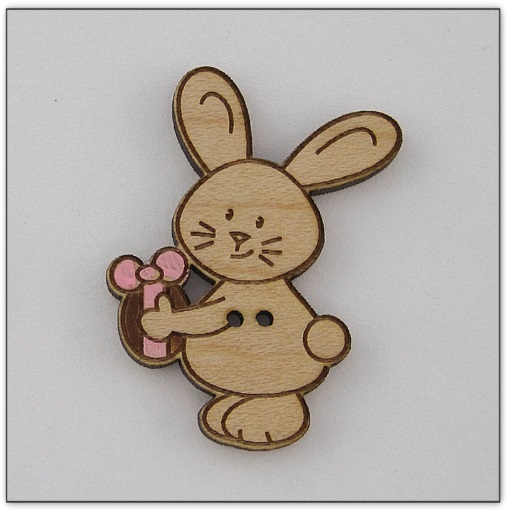 Bouton bois Au p'tit Bonheur - lapin avec oeuf de Pâques peint
