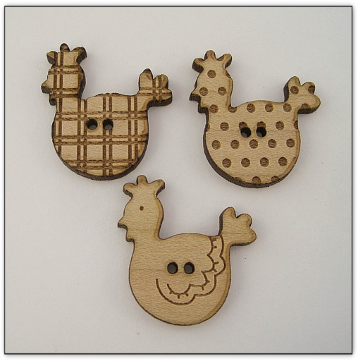 Boutons bois Au p'tit Bonheur - Lot de 3 poules