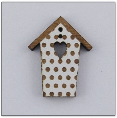 Bouton bois cabane blanche pois  bruns fabrication artisanale française Au p'tit Bonheur brodrie patchwork