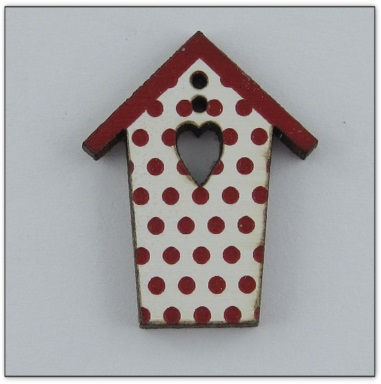 Bouton bois cabane blanche pois rouges fabrication artisanale française Au p'tit Bonheur brodrie patchwork