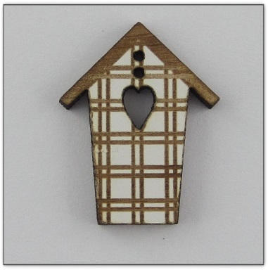Bouton bois cabane blanche rayures brunes fabrication artisanale française Au p'tit Bonheur brodrie patchwork