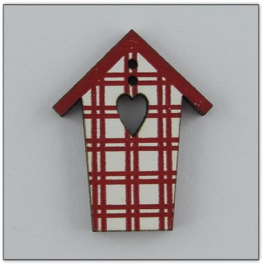 Bouton bois cabane blanche rayures rouges fabrication artisanale française Au p'tit Bonheur brodrie patchwork