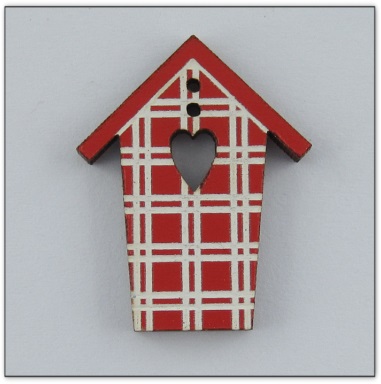 Bouton bois cabane rouge  fabrication artisanale française Au p'tit Bonheur broderie patchwork