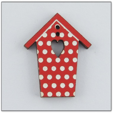 Bouton bois cabane rouge à pois fabrication artisanale française Au p'tit Bonheur  brodrie patchwork