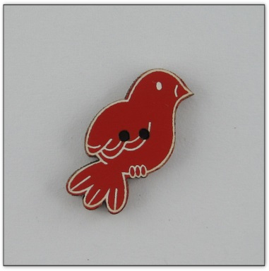 Bouton bois oiseau rouge fabrication artisanale française Au p'tit Bonheur brodrie patchwork