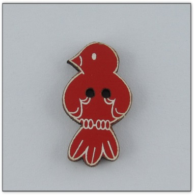 Bouton bois oiseau rouge fabrication artisanale française Au p'tit Bonheur brodrie patchwork